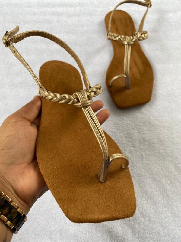 Gold Braided Thong Sandals - Image 2