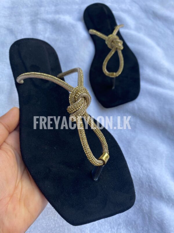 Gold Strap Black Sandals