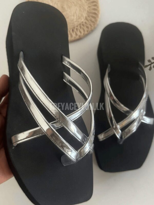 Silver cross straps wedges