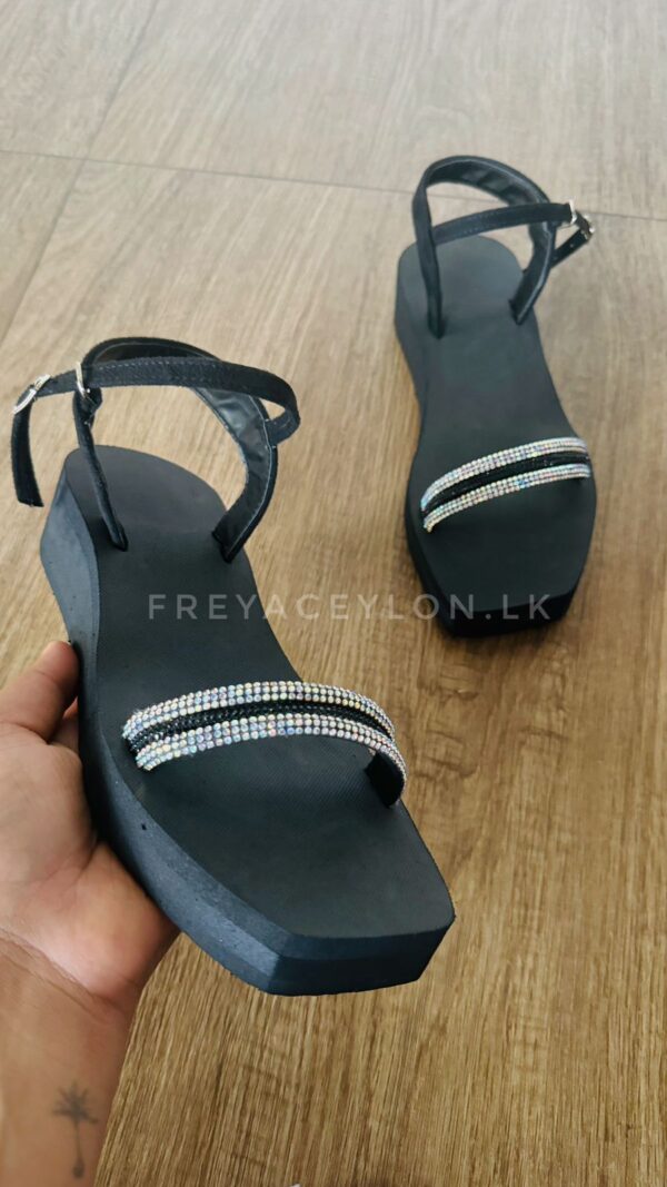 Two tone shiny Buckle up wedge