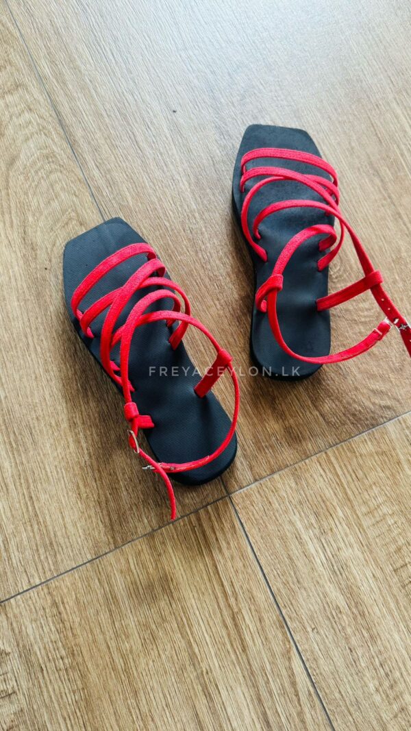 Red suede Cross strap bukle up Flatform - Image 2