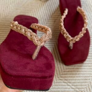 Burgundy Crystal Platform Sandals