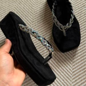 Black Crystal Platform Sandals