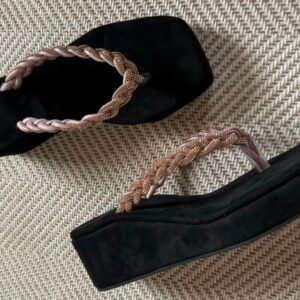 Black Rose Gold Braided Sandals