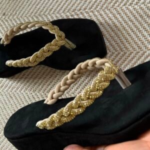 Black Gold Braided Platform Sandals